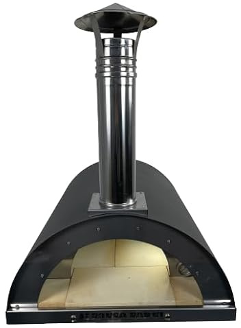 Forno A Legna Da Esterno, Per Pizza, Pane, Carne - Alfonso 6 Pizze Full Optional, Nero Antracite, Camera Di Cottura Diretta In Acciaio Inox, Mattoni Refrattari Alimentari 3 cm, Coibentato Con Skamotec
