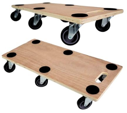 Chariot à roulettes Pro avec 6 roulettes | HxLxP 11x30x68cm | Capacité de Charge 300kg | Panneau de contreplaqué | Marron | 1 pièce