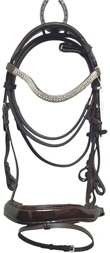 Leather Show Bridle Patent Noseband with Small Silver Stones Browband Brown (Pony)