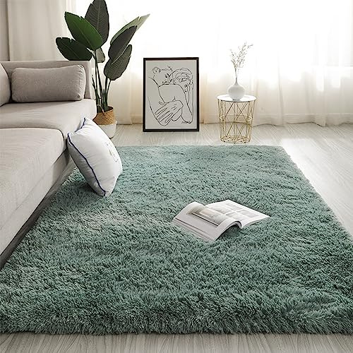 Swsen Teppich Wohnzimmer Super Weich - Shaggy Teppiche Flauschig Anti-Rutsch Unterseite - Moderner Carpet Waschbar Langflor Hochflor Teppiche 120x200cm, Türkis