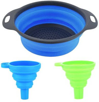 JCUGSBS Coladores Cocina Plegable de Silicona, Escurridor Colador Plegable con Asa, Coladores de Alimentos,2 Piezas Embudos Plegables,Cesta de Drenaje para Escurrir Pasta, Frutas, Verduras