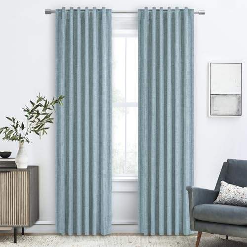 PANGSINNE Blackout Curtains 84 Inches Long, Dusty Blue 100% Blackout Curtains for Bedroom - 2 Panels, 52x84 Inch, Room Darkening Curtains for Living Room, Back Tab and Rod Pocket Curtains
