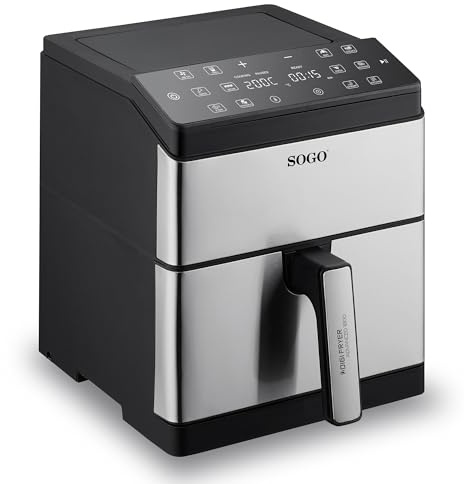 SOGO Freidora de Aire 8 Litros con Doble Resistencia 360° - Air Fryer Digital con Pantalla LED Táctil, Freidora Sin Aceite de Gran Capacidad para Cocinar Saludable SS-10995
