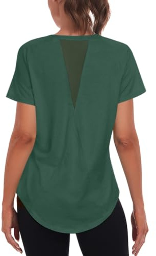 Jlowesun Sportshirt Damen Funktionsshirt Sport Tshirt Kurzarm Fitness | UV Leichtes Atmungsaktiv Back Mesh Rundhals Top Laufshirt Yoga Locker Activewear Fahrradshirt Sommer Oberteile