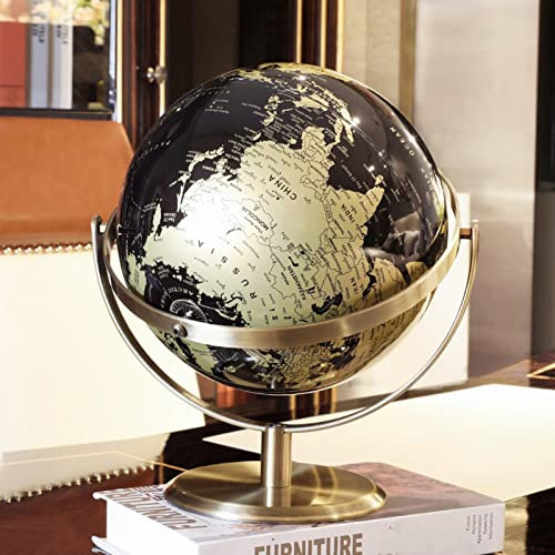 Drehbarer Weltglobus in Gold und Schwarz im Vintage-Stil, Globus-Ornamente mit Metallständer für Schreibtisch/Büro, beliebte Bildung oder Lernen (10,6 Zoll)