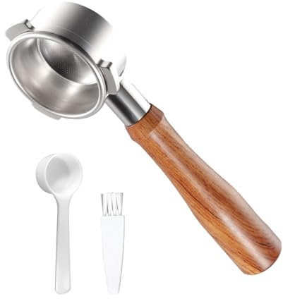 Portafilter Expresso Bottomless 54 mm 3 oreilles en acier inoxydable et bois massif Filtre/panier/cuillère et brosse de nettoyage inclus Pièces de rechange compatibles avec Breville