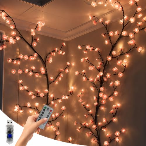 Starnearby Kirschblüten LED Lichterkette 1,6 m, 72 LEDs, Fernbedienung | Cherry Blossom Lights mit USB-Betrieb, 8 Farben, 8 Lichtmodi, Timer, DIY-Zweigen für Wanddeko Schlafzimmern Wohnzimmern