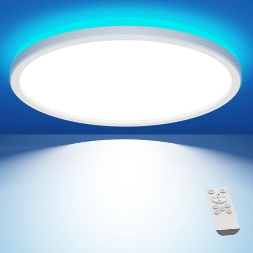 slochi LED Deckenleuchte Dimmbar mit Fernbedienung, 40CM RGB Farbwechsel Deckenlampe Led, 3000K-6500K Badezimmer Lampe für Bad Kinderzimmer Schlafzimmer Wohnzimme-Rund Weiss