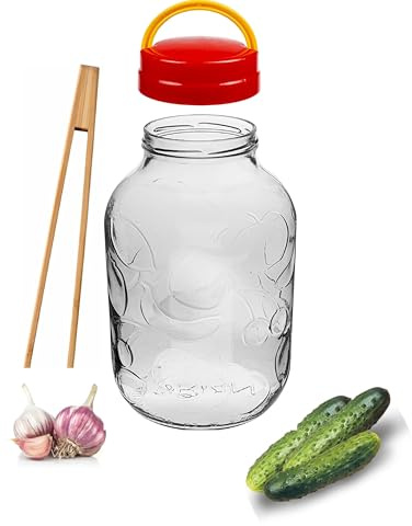 lilawelt24 XXL Vorratsgläser mit Zange 5L + Schraubverschlüss mit Griff. Gurkenglas, Einmachglas, Einmachgläser, Glasballon, Vorratsglas, Einweckgläser konservierung Konservengläser Glas für Liköre 5