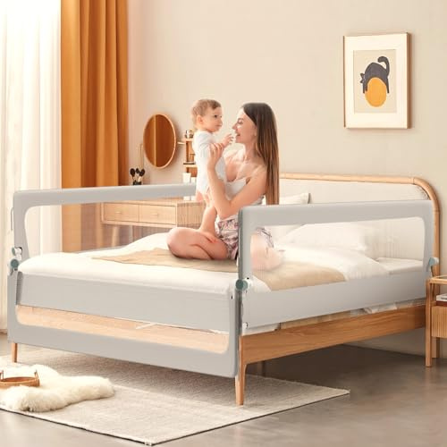 Jopassy 3 griglie per letto 2 x 200 + 1 x 150 cm, griglia di protezione per il letto, per bambini, protezione dalle cadute, letto a molle, pieghevole, montaggio arioso, protezione dalle cadute, colore
