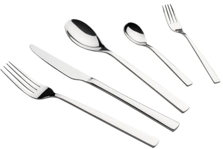 QULINART 60 couverts en acier inox 18/10: 12 couteaux, 12 fourchettes, 12 cuillères, 12 cuillères à café et 12 fourchettes à dessert – Passe au lave-vaisselle – Coffret cadeau pour la maison - argent