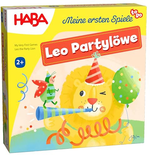HABA Meine ersten Spiele to Go – Leo Partylöwe – Kinderspiel ab 2 Jahren, Memospiel für unterwegs für 1-4 Spieler – 2012213001