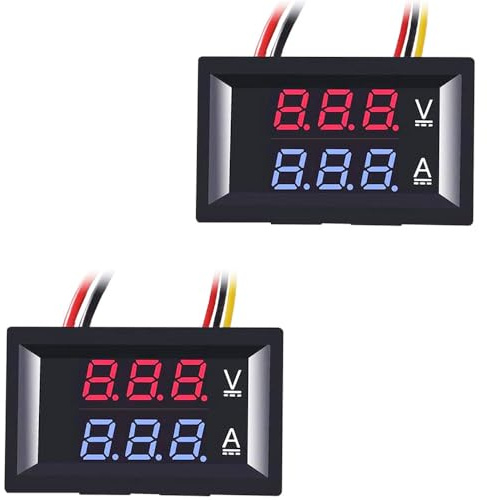 Greluma 2 Piezas Voltímetro amperímetro digital de 0,28 pulgadas,DC 100V,10A,medidor de corriente y voltaje,panel de pantalla LED dual azul y rojo de 3 bits