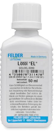 GALLUNOPTIMAL by FELDER ISO-Flux EL Lötöl – Flussmittel für Elektronik – Weichlöten bei Hand-, Tauch- & Wellenlötung – ROL0 – DIN EN ISO 9454-1 – halogenidfrei < 0,01 % – 50 ml Flasche mit Pinsel