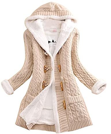 Cardigan da donna in maglia grossa lungo invernale, cappotto da transizione con cappuccio imbottito in pile, cappotto invernale in pelliccia di teddy, giacca in maglia antivento, morbida e accogliente