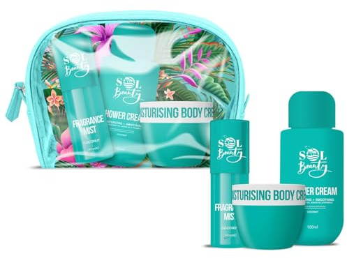 Sol Beauty Mini Bag Set 3pc - Feel Refreshed And Energised Beauty Body Essentials -Includes: Fragrance Mist 50ml, Shower Cream 100ml, Body Cream 50ml (100, Vanilla & Coconut)