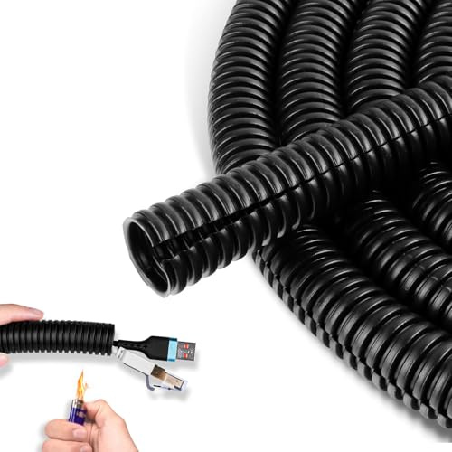 Kabelslang 3 m svart kabelkanal flexibel kabelkanal kabelskydd kabelhantering för TV, PC, hem, kontor och trädgård, ger kabelskydd för hundar och katter från att tugga husdjur