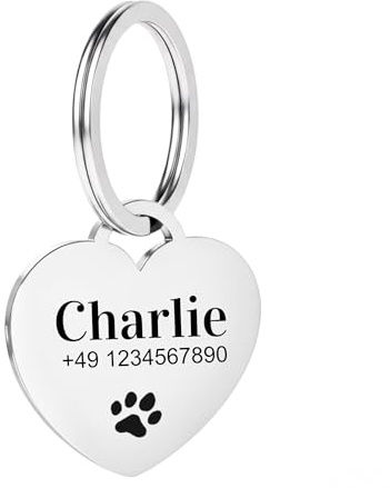 Hundemarke mit Gravur Personalisiert aus Edelstahl, Hundeanhänger Herzform, Dog Name Tag Anhänger Marke für Hunde, Tiermarke für Katzen, Pferde und Welpen (Herz)
