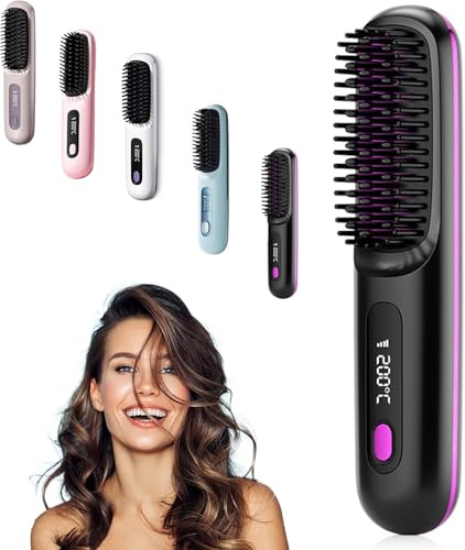 Go Brush Pro,Kabellose Haarglätterbürste, Upgrad Glättbürste,Verbrühungsschutz Glätteisen,Tragbarer Mini Heißer Kamm Wiederaufladbare Beheizte Bürstefür Haarstyling, Reise Täglichen Gebrauch (Black)