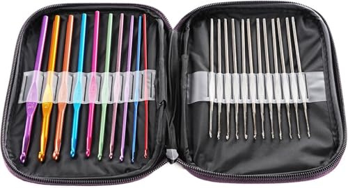 LIHAO Crochet Hooks Set, Aluminium, 22 Pcs, Multi Colour, 12 Sizes