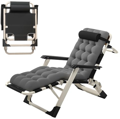 YUJEYHD Silla Reclinable Plegable, Tumbona para Exteriores Silla de Ocio Acolchada con Respaldo y Reposapiés Ajustables, Sillón Extra Ancho Resistente para Jardín, Patio, Balcón, con Cojín