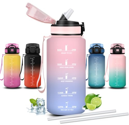 Mujigaga Borraccia, 500ml Borraccia Bambini, Borraccie con Cannuccia, Senza Perdite, Borraccie Motivazionale, Facile da Trasportare, Con Chiusura di Sicurezza, Borracce per Scuole, Ciclismo, Picnic