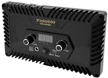 Yidoblo DS-60BI Panneau vidéo LED bicolore 60 W, intensité variable 3200 K-6500 K, panneau lumineux portable pour appareil photo reflex numérique, trépied de bureau, diffusion en direct, photographie