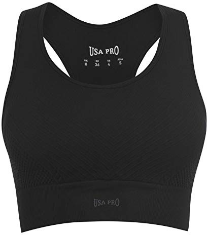 USA Pro Womens Seamless Crop Top Spaghetti Straps Gym Elastic Sports Training Black (M) 12
