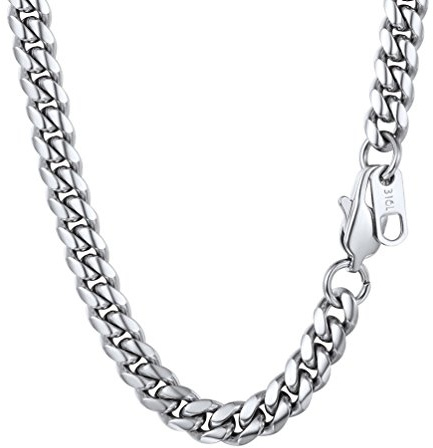 PROSTEEL Kubansk kedja för män, silver/guldpläterad/svart Miami tjock trottoarkant kedja halsband hiphop smycken, 5/6/10 mm – 45 cm – 30 tum, 316L rostfritt stål (med presentask), 18(46CM), Metall