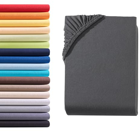 Hometex Premium Textiles Spannbettlaken Spannbetttuch 140-160 x 200 cm, Bettlaken Jersey aus 100% Baumwolle, Matratzen bis 23-25 cm, Oeko-TEX Made IN Green, Anthrazit