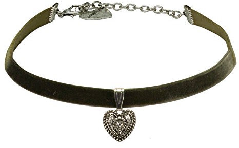 Alpenflüstern Trachten-Samt-Kropfband Trachtenherz - nostalgische Trachtenkette enganliegend, Kropfkette elastisch, eleganter Damen-Trachtenschmuck, Samtkropfband schmal grün DHK209