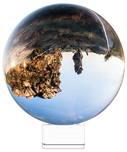 Navaris Crystal Clear Glass Ball - 130mm Transparent K9 Globe for Meditation Divination - Photo Sphere Prop for Art Decor, Photography w/Stand
