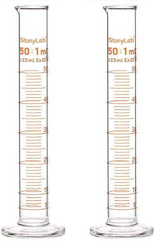 StonyLab 2er Pack 50 ml Borosilikatglas Labor Zylinder Messzylinder, Glass Cylinder - 50 ml