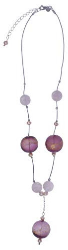 Living Elements Damen Y-Halskette 925 Silber mit Amethyst und Süßwasser-Zuchtperlen 45-50 cm lang