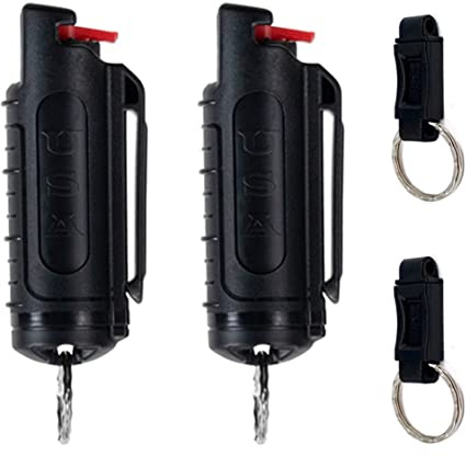 Police Magnum Keychain Pepper Spray Self Defense Belt Clip Holder- Tactical Safety Key Chains for Women & Men- Made in The USA-2 Pack Black Quick Release INJ