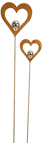 FRANK FLECHTWAREN Herzstecker Silberkugel, 2er Set, Metall, Rostdesign, Gartendeko