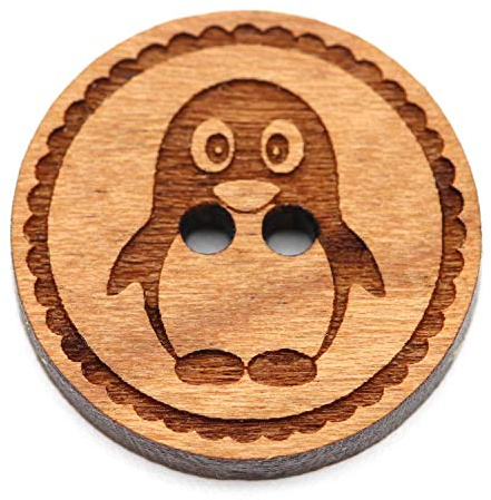 NaturSchatulle Holzknöpfe Gravur Motiv Pinguin 12-30mm I 25 Stück Kirsche 2 Loch Knöpfe Holz DIY Basteln Nähen Schmuckherstellung Annähen Rund 12mm