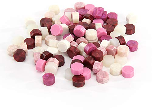 PINKJANE Siegelwachs - 100 Stück Achteckige Siegelwachsperlen, Stempelwachs for Karten, Umschlägen, Briefe, Hochzeitseinladungen Karten, Geschenkbox - Rosa Serie, Gemischte Farben