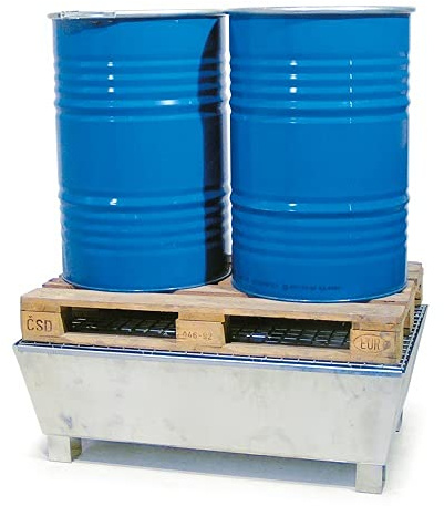 Bac de rétention 2 fûts caillebotis électroforage galvanisé à chaud 1278x738x360 mm charge 700 kg