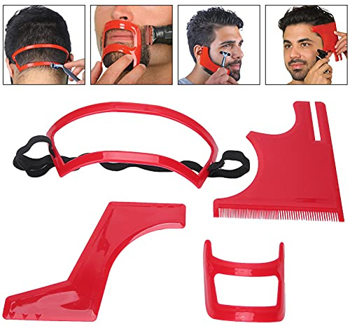 Kit di Strumenti per Modellare la Barba Taglio della Barba Taglio Dell'attaccatura dei Capelli Grooming Set di Modelli per Barba in Plastica Rossa Modello per lo Styling della Barba Strumento