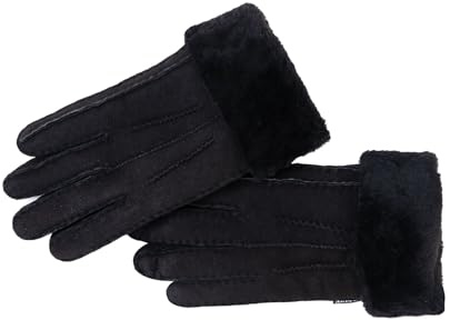 Nordvek Womens Sheepskin Gloves - Fold Back Cuff - Suede # 301-100 - Black - M/L