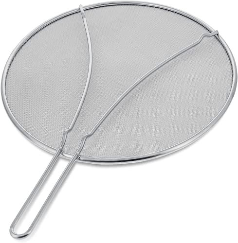 Splatter Screen for Frying Pan Metal Grease Splatter Guard, Non-Stick Extra Fine Mesh Weave for Cooking & Frying Silver 25cm