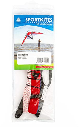 HQ Design ideale Leinen für Lenkdrachen Blendline Winderset Hi-tech Blendline auf Winder extrem dünne leichte dehnungsarme Fasern Made in Germany (80kp (weiß/rot)+Straps, 2X 25m)