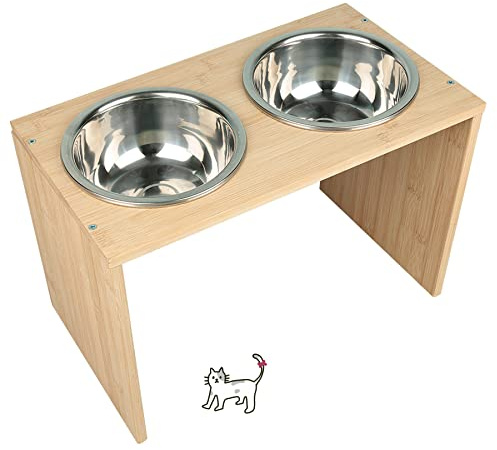 Gamelles Surélevées pour Chien Grande Taille et Chats,Support Surélevé pour Nourriture et Eau,Gamelles Elevé en Bois avec 2 Gamelles,4 Pieds Antidérapants