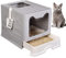 Kathson Large Foldable Cat Litter Box with Drawer Enclosed Cat Potty Tray with Lid Top Entry Toilet Anti-Splashing Cat Supplies with Plastic Scoop Easy Clean No Smell Kitty Toilet(Gray)
