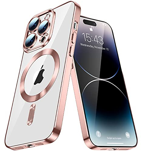 COTDINFOR Cover Magnetica per iPhone 15 Plus Compatibile con MagSafe Ricarica Wireless Telefono Custodia Retro Antigraffio Protezione Antiurto di livello cover per iPhone 15 Plus Oro rosa YXIN.
