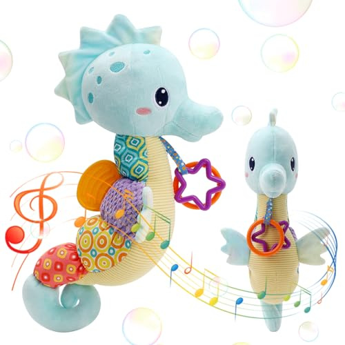 Luckits Multifunktionales Kleinkindspielzeug Buntes Baby Spielzeug mit Musik, Plüsch Seepferdchen zum Beißen, Greifen und Geräusche Machen für Neugeborene, Geburtstag, Weihnachten, Geschenk