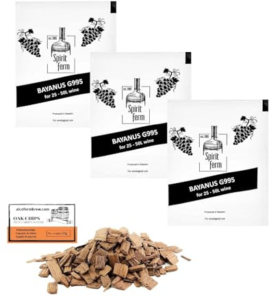 3 x Weinhefe Bayanus 10g G995 + Französische Eichenchips 20g - Hefe für die Weingärung | Trockenhefe | Spirit Ferm