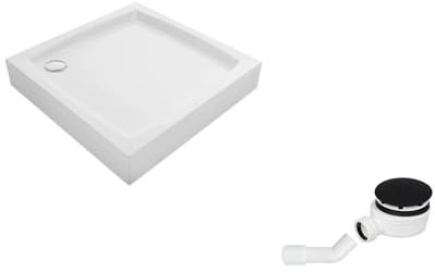 VBChome Duschkar 80 x 80 cm vit kvadrat sanitär akryl duschkar badrum duschkar avloppssats fi90 sifon svart kvadratisk 80 x 80 cm sifon svart