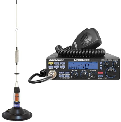 Kit Radio CB President Lincoln II + CB-Antenne PNI ML70, Länge 70 cm, 26-30 MHz, 200 W